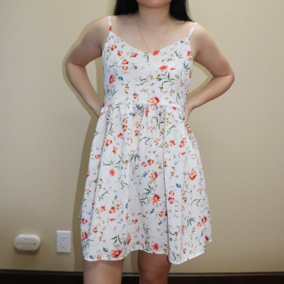 White Floral Spaghetti Strap Dress - Picture 2 of 3